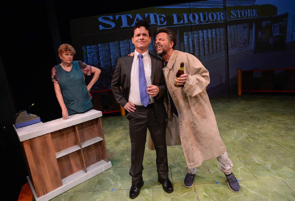 Francisco Kjolseth | The Salt Lake Tribune
Salt Lake Acting Company's new "Saturday's Voyeur" show has a spy-versus-spy plot line for 2017, with music inspired by "Mission: Impossible" and James Bond themes. Pictured are Annette Wright, Eric Lee Brotherson as Congressman Jason Chaffetz and Dan Larrinaga.