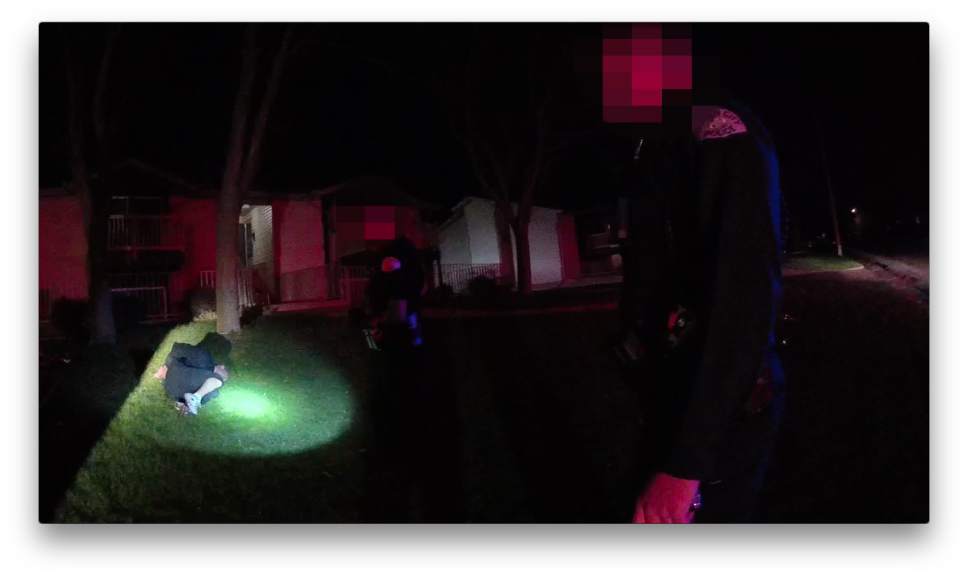This screen capture from body camera video shows the arrest of Guy Gailey by Ogden police.