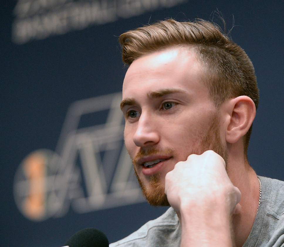 Al Hartmann  |  The Salt Lake Tribune
Jazz player Gordon Hayward answers question on the season during exit interview with the sports media in Salt Lake City Tuesday May 9.  The team cleaned out their lockers after their loss to the Golden State Warriors last night.