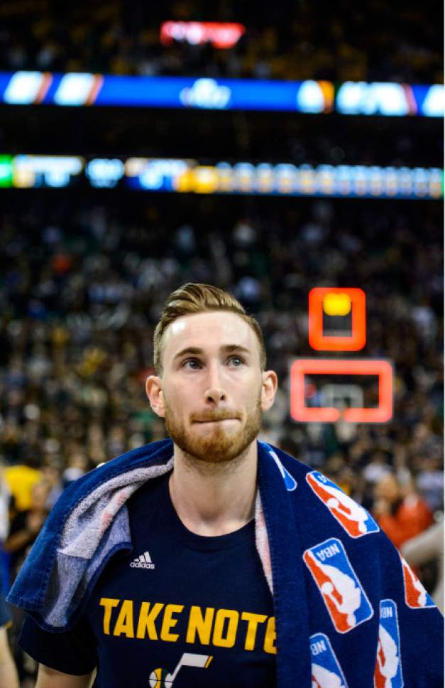 Steve Griffin  |  The Salt Lake Tribune


Utah Jazz forward Gordon Hayward (20) walks off the court as the crowd chants "Gordon Hayward" as the Jazz fall to the Warriors in  game 4 of the NBA playoffs at Vivint Smart Home Arena in Salt Lake City Monday May 8, 2017.