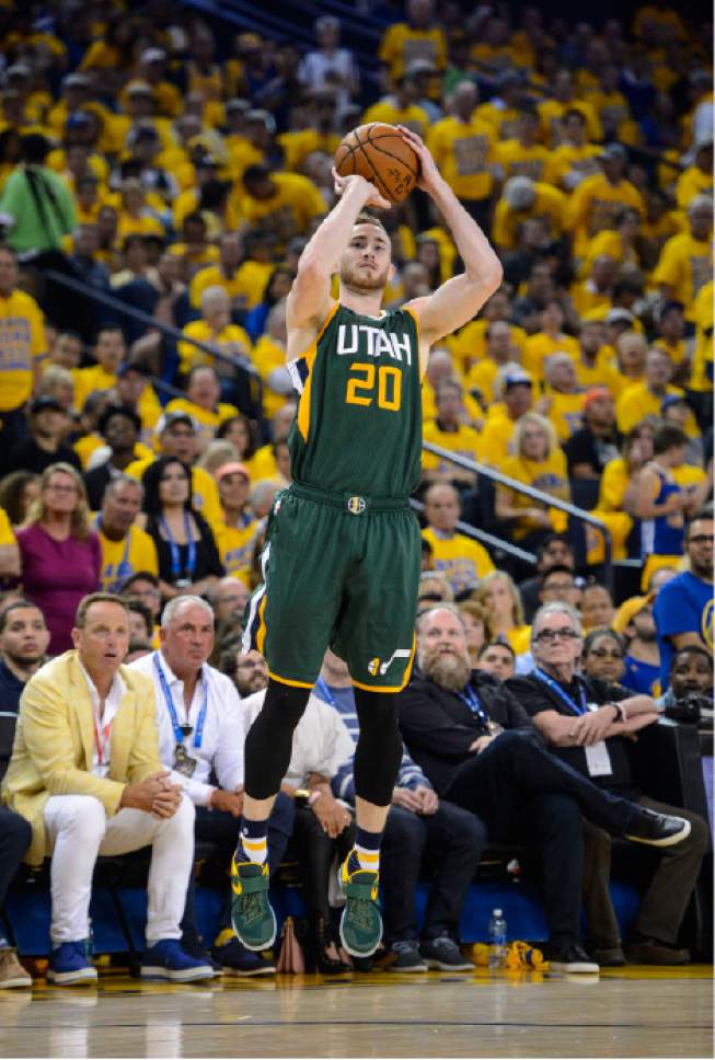 Steve Griffin  |  The Salt Lake Tribune


Utah Jazz forward Gordon Hayward (20) fires a shot during NBA playoff game between the Utah Jazz and the Golden State Warriors at Oracle Arena in Oakland Tuesday May 2, 2017.