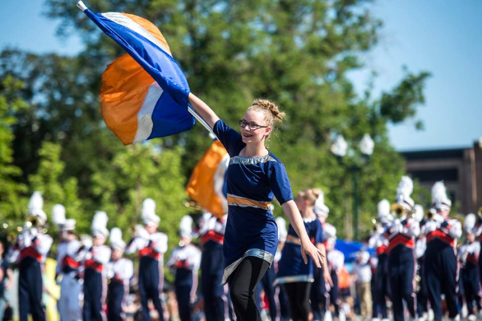 Chris Detrick  |  The Salt Lake Tribune
Members of the Timpview High School marching band perform during the annual Freedom Festival Grand Parade in downtown Provo Tuesday, July 4, 2017.