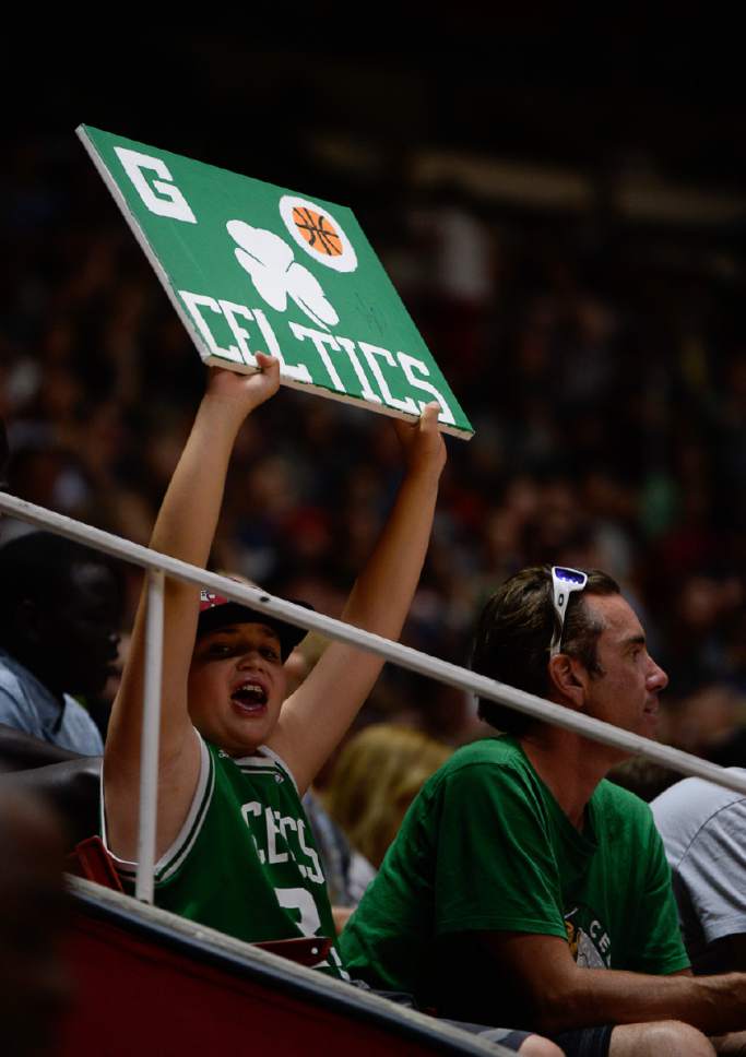 Francisco Kjolseth | The Salt Lake Tribune
A young fan cheers on the Boston Celtics during a game against the Utah Jazz in the NBA Summer league basketball game at the Huntsman Center, July 6, 2017, in Salt Lake City.