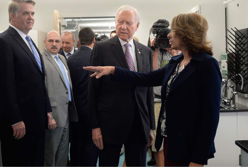 Scott Sommerdorf   |  The Salt Lake Tribune  


John Huber, U.S. Attorney for Utah, left, and Sen. Orrin Hatch, are shown one of the labs by Deputy Director Pilar Shortsleeve as they tour the Utah State Crime Lab in Taylorsville on Thursday, July 6, 2017.