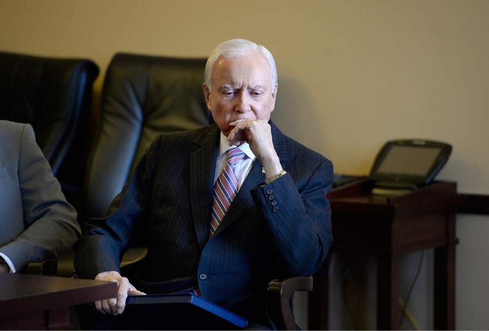 Scott Sommerdorf   |  The Salt Lake Tribune  
Sen. Orrin Hatch, R-Utah, reflects as he listens to a speaker introduce him prior to speaking at the FWD.us Utah Coalition Launch event taking place today at the Utah State Capitol, Thursday, July 6, 2017. The group was seeking to raise awareness for a range of immigration reform issues.