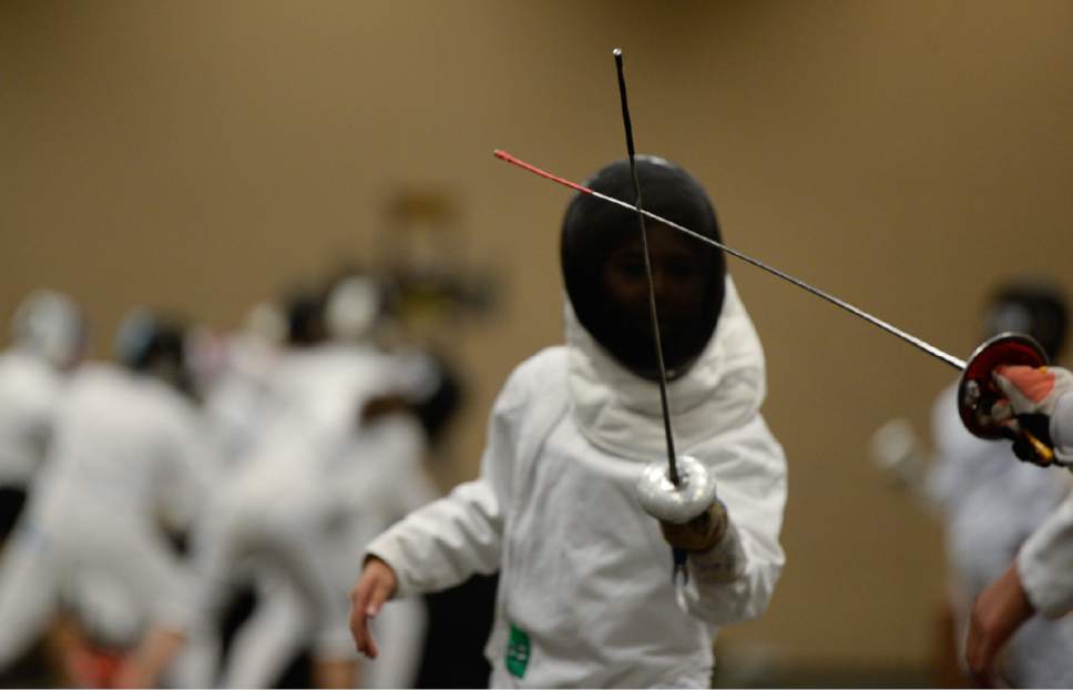 Francisco Kjolseth  |  The Salt Lake Tribune
during the USA Fencing National Championships in Salt Lake City on Friday, July 7, 2017. More than 4,000 athletes from around the globe are competing.