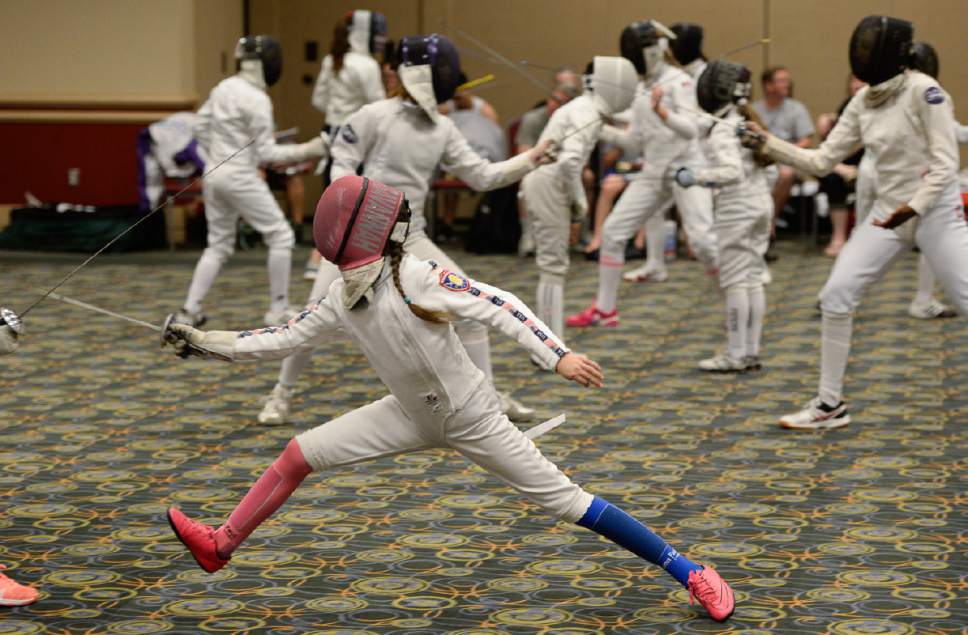 Francisco Kjolseth  |  The Salt Lake Tribune
Young fencers learn from olympians during the USA Fencing National Championships in Salt Lake City on Friday, July 7, 2017. More than 4,000 athletes from around the globe are competing.
