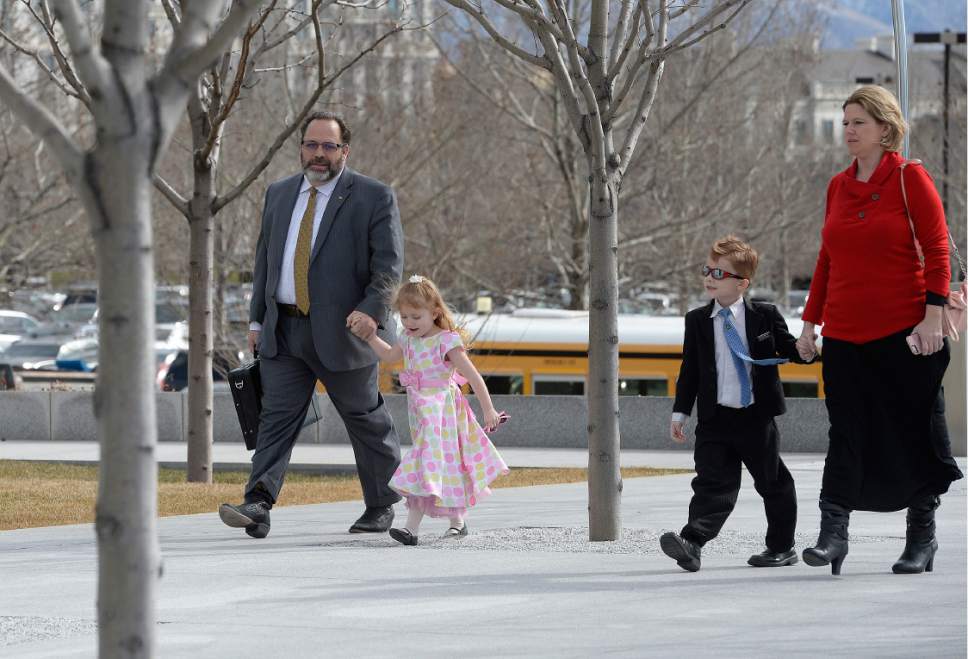 Scott Sommerdorf   |  The Salt Lake Tribune  
Real estate investment guru Rick Koerber arrives with his family to Federal Courthouse in Salt Lake City for his initial appearance on a new indictment for allegedly operating a $100 million Ponzi scheme, Thursday, February 16, 2017.