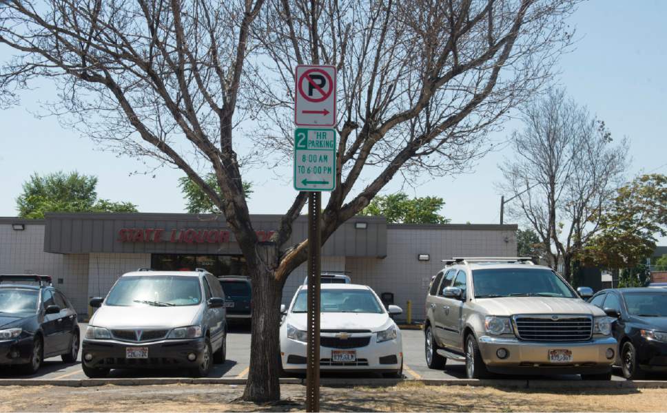 Rick Egan  |  The Salt Lake Tribune

The parking lot is often full at the state liquor store on 200 West and 400 South, due to the mix of clientele that shop at the downtown store. The homeless population may not represent as big a share of the store's customers as people think, Thursday, July 6, 2017.