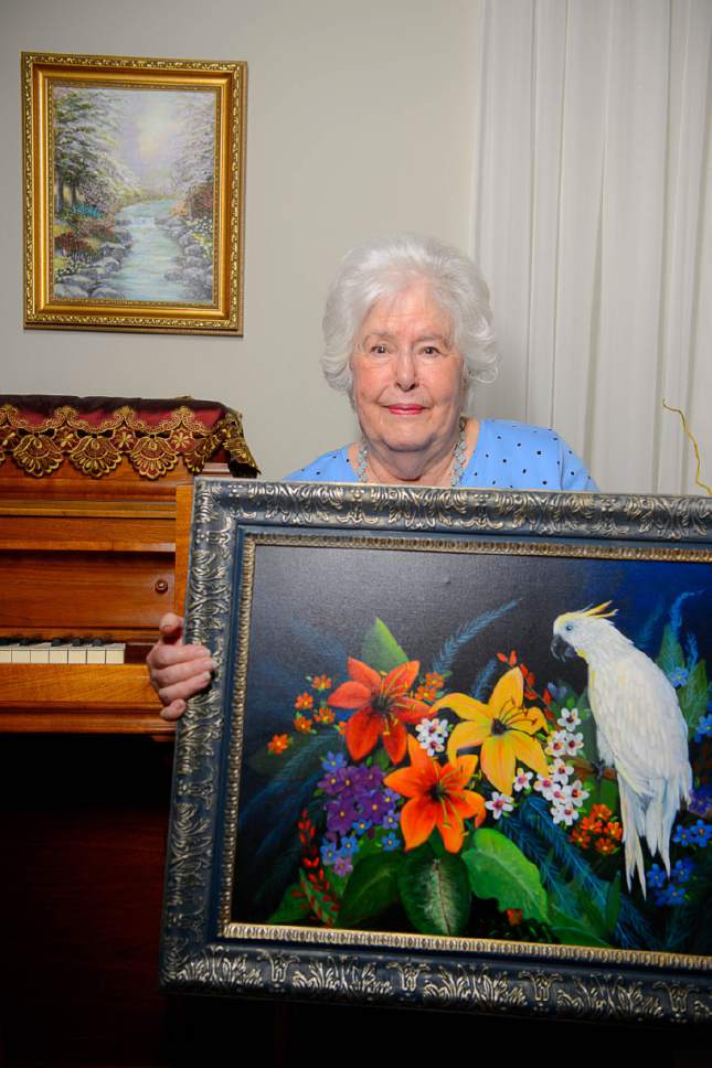 Trent Nelson  |  The Salt Lake Tribune
Woodine DeMille, at age 83, is having her first art show at the Old Dome Meeting Hall in Riverton on July 17-Aug. 16. Her family describes her as living proof that dreams can come true at any age. DeMille was photographed at her Riverton home, Tuesday, July 11, 2017.