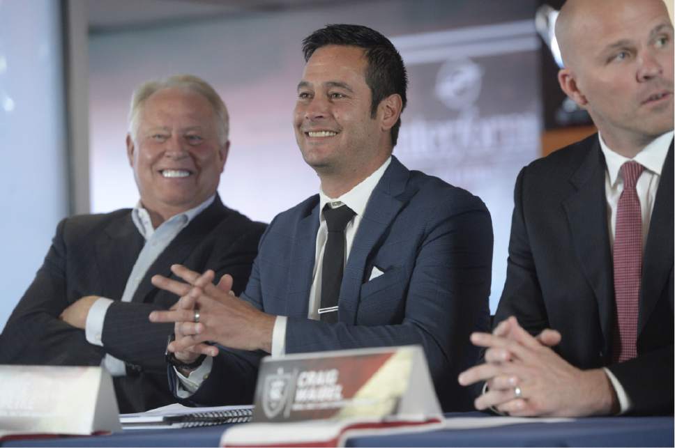 Al Hartmann  |  The Salt Lake Tribune


RSL Owner Dell Loy Hansen, General Manager Craig Waibel and VP/Soccer Administration Rob Zarkos introduce Real Salt Lake's new head coach Mike Petke as its new coach during a news conference Wednesday March 29 at Rio Tinto Stadium.