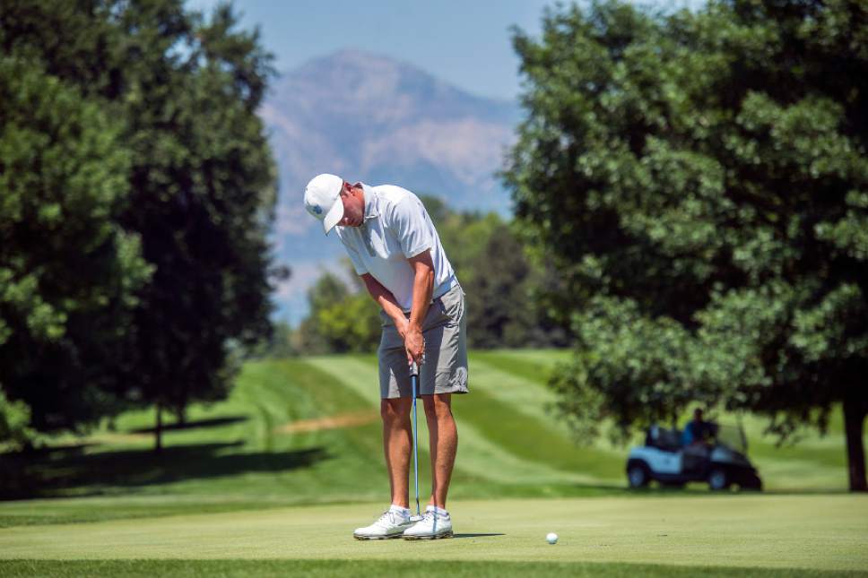 Chris Detrick  |  The Salt Lake Tribune
BYU redshirt freshman golfer Kelton Hirsch competes in the Utah State Amateur golf tournament at Ogden Country Club Saturday, July 15, 2017.
