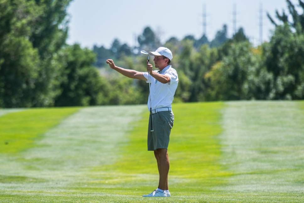 Chris Detrick  |  The Salt Lake Tribune
BYU redshirt freshman golfer Kelton Hirsch celebrates after winning the Utah State Amateur golf tournament at Ogden Country Club Saturday, July 15, 2017.