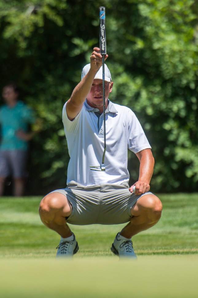 Chris Detrick  |  The Salt Lake Tribune
BYU redshirt freshman golfer Kelton Hirsch competes in the Utah State Amateur golf tournament at Ogden Country Club Saturday, July 15, 2017.