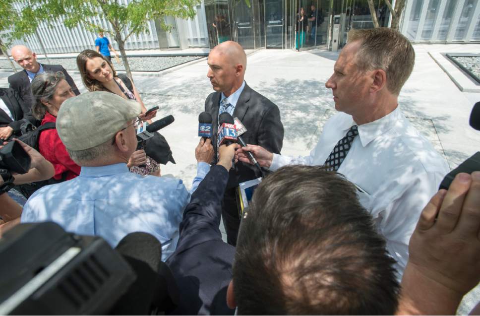 Rick Egan  |  The Salt Lake Tribune

Federal prosecutor Rob Lund talks to the press after Lyle Jeffs' arraignment at the federal court house in Salt Lake City on Monday, July 10, 2017.