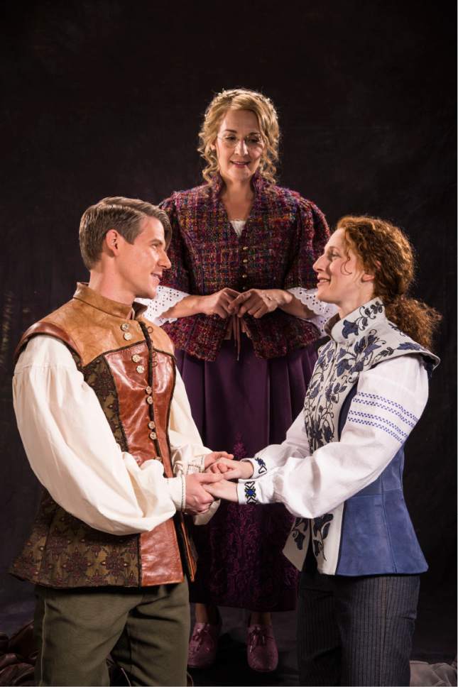 Jeb Burris (left) as Orlando, Susanna Florence as Celia, and Cassandra Bissell as Rosalind in the Utah Shakespeare Festival's 2017 production of "As You Like It." Karl Hugh | Utah Shakespeare Festival 2017