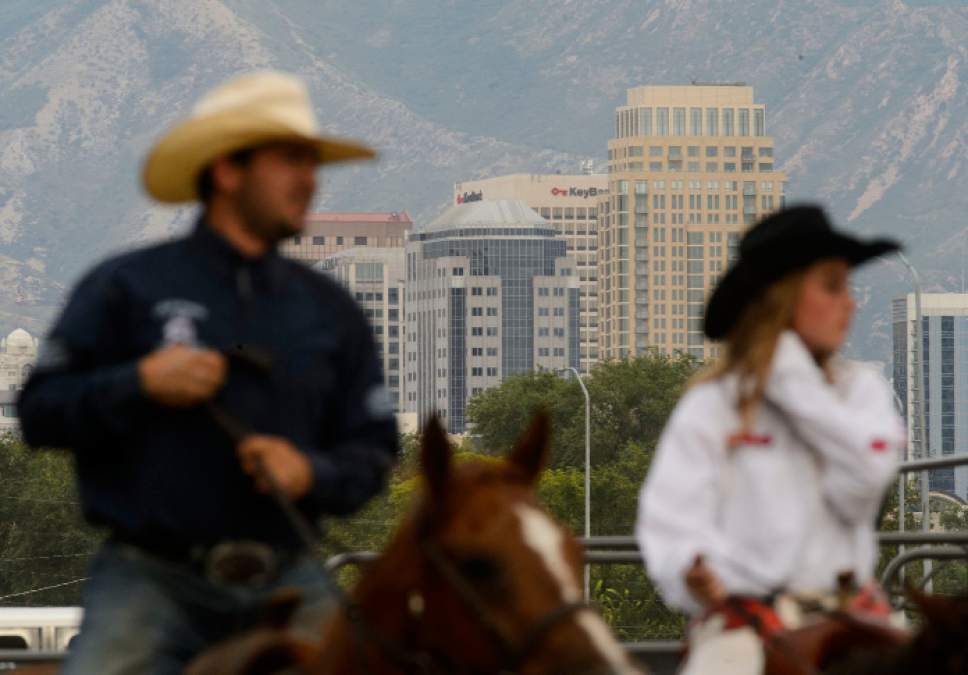 Steve Griffin  |  The Salt Lake Tribune

Contestants warm-up for opening night of the Days of  '47 Rodeo in its new digs at the Days of 47 Arena at the Utah State Fairpark in Salt Lake City Wednesday July 19, 2017.
