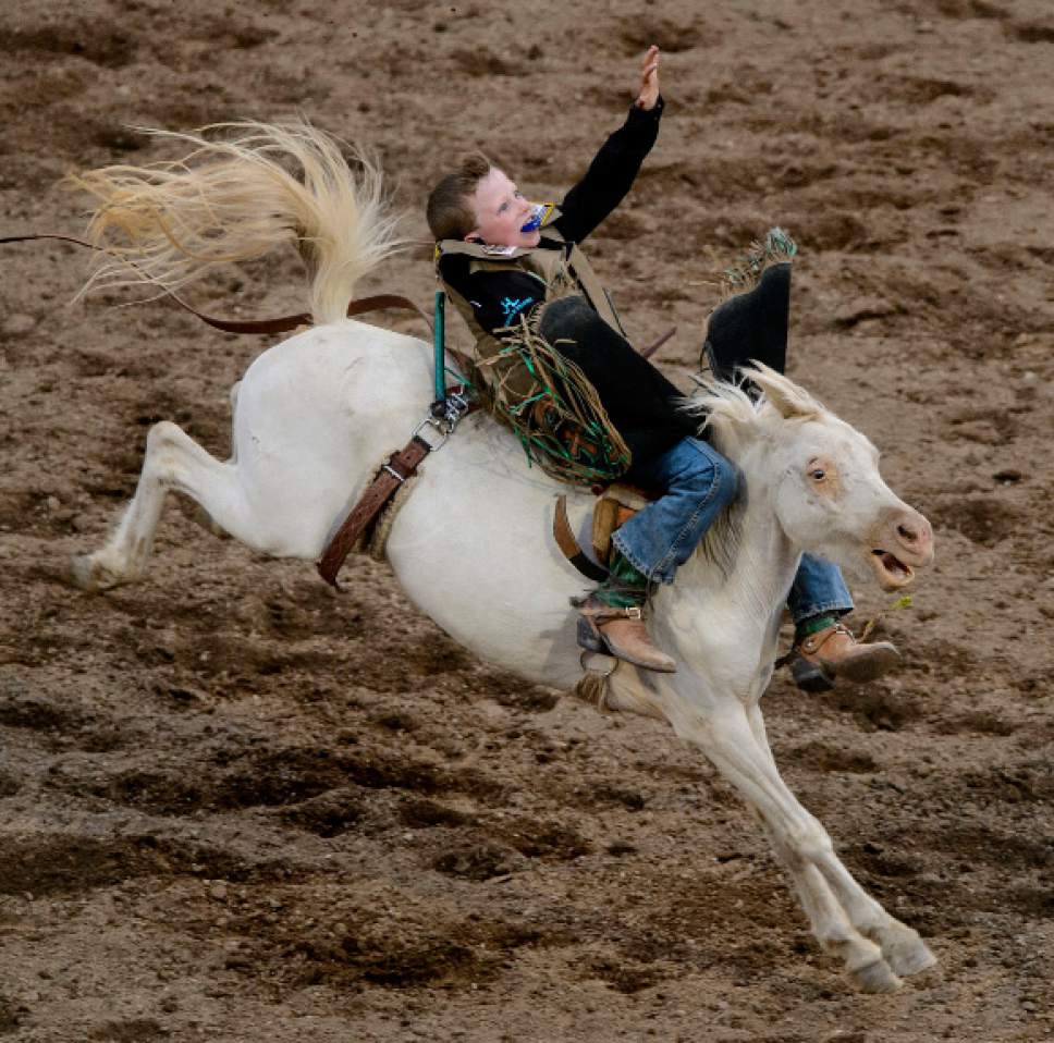 Steve Griffin  |  The Salt Lake Tribune


Leeland Henderson, 8, of Argyle, Texas, rides a rank pony during the youth demonstration event during opening night of the Days of  '47 Rodeo in its new digs at the Days of 47 Arena at the Utah State Fairpark in Salt Lake City Wednesday July 19, 2017.