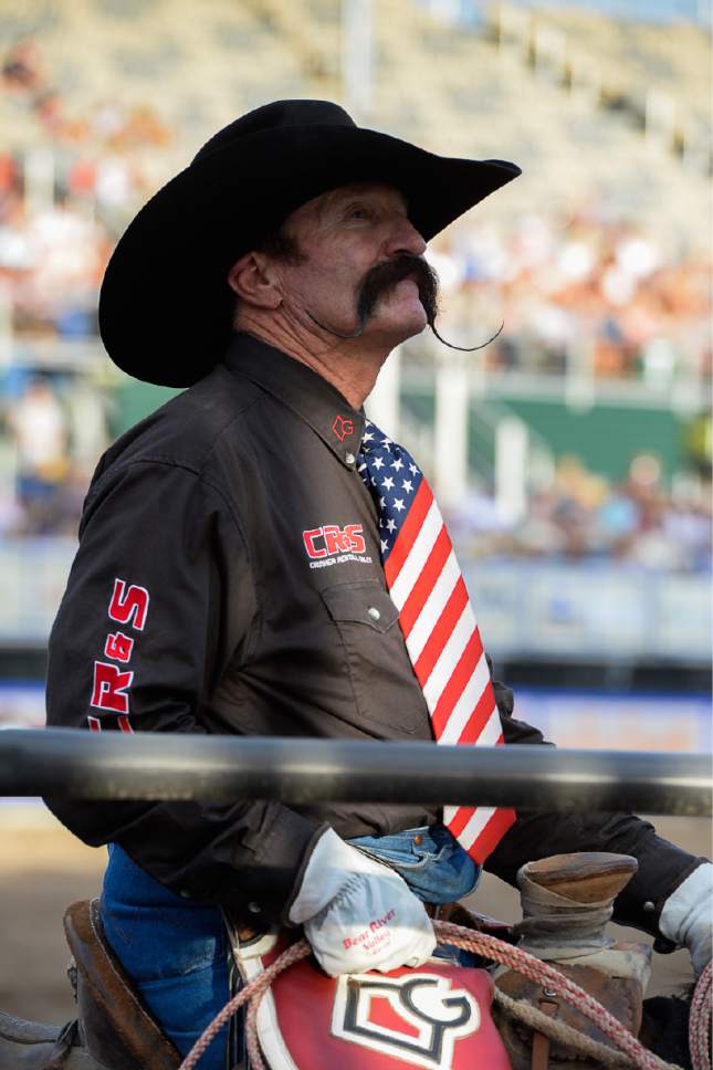 Francisco Kjolseth | The Salt Lake Tribune
Cowboy hats, American flags and bold mustaches were just part of the fun visuals on display at Fairpark Arena on day two of the Days of '47 Rodeo in its new home in Salt Lake City on Thursday, July 20, 2017.