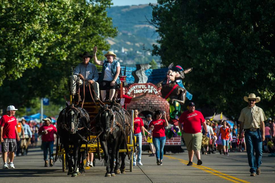 Chris Detrick  |  The Salt Lake Tribune
The Wells Fargo Stagecoach participates during the 65th annual Bountiful Handcart Days Grand Parade Friday, July 21, 2017.