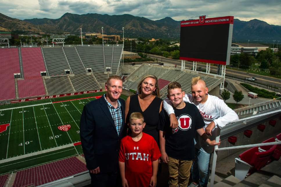 Chris Detrick  |  The Salt Lake Tribune
Members of the Brennan family Kyle, Beth, Murphy, 9, Mac, 11, and Patrick, 14, pose for a portrait at University of Utah's Rice-Eccles Stadium on Wednesday, July 19, 2017.
