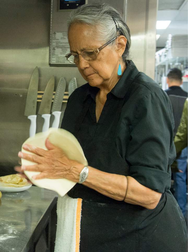 Leah Hogsten  |  The Salt Lake Tribune 
Traditional Navajo fry read with lavender is made by Alberta Mason, 76, mother of Black Sheep Sugar House owner, Bleu Adams.