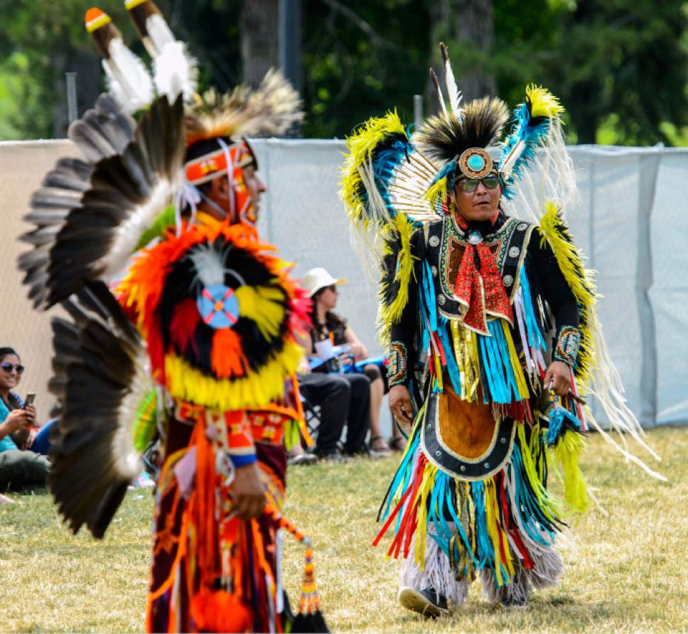 Steve Griffin  |  The Salt Lake Tribune


Honorary Head Man, Rog Benally, of the Navajo Tribe, prepares to dance during the opening ceremony during the  Native American Powwow & Festival at Liberty Park in Salt Lake City on Monday, July 24, 2017.