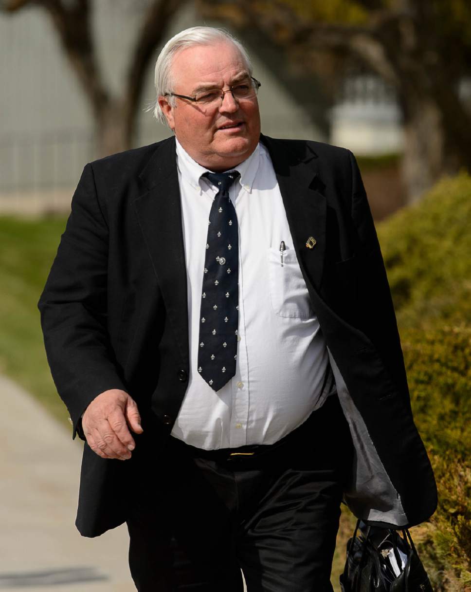 Trent Nelson  |  The Salt Lake Tribune
Winston Blackmore leaves court in Cranbrook, B.C., Wednesday April 19, 2017. Blackmore and co-defendant James Oler are the first fundamentalist Mormons to be tried for polygamy in Canada.