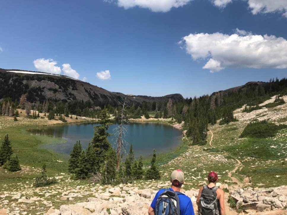 Nate Carlisle  |  The Salt Lake Tribune

Hikers walk down the rocky trail to Lofty Lake on July 22, 2017.