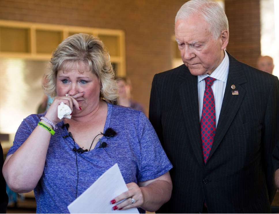 Leah Hogsten  |  The Salt Lake Tribune
Laurie Holt, joined by U.S. Sen. Orrin Hatch, makes an appeal for the release of her son, Josh Holt, who has spent a year in a Venezuelan prison, where his family says he is being used as a "political pawn."