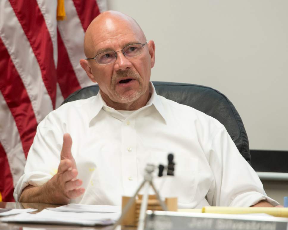 Rick Egan  |  The Salt Lake Tribune

Millcreek Mayor Jeff Silvestrini defends the proposed compensation for Millcreek city council members, during the Millcreek City Council meeting, Monday, July 10, 2017.