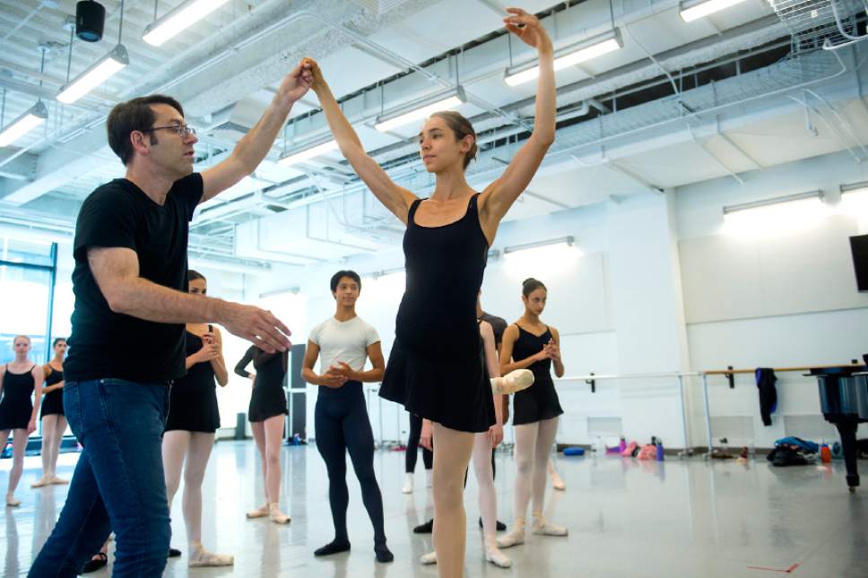 Chris Detrick  |  The Salt Lake Tribune
Ballet West Academy director Peter Merz works with Jordan DePina, of Seal Beach, California, during a workshop at Jessie Eccles Quinney Ballet Centre Tuesday, July 11, 2017.