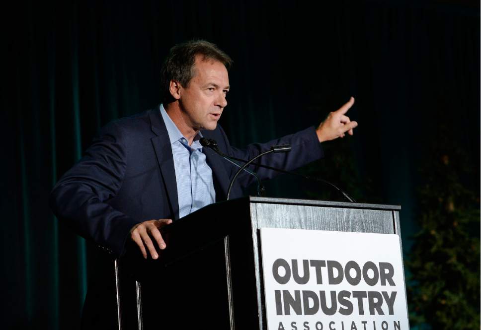 Scott Sommerdorf   |  The Salt Lake Tribune  
Montana Governor Steve Bullock speaks at the Outdoor Industry Association breakfast, Wednesday, July 26, 2017.