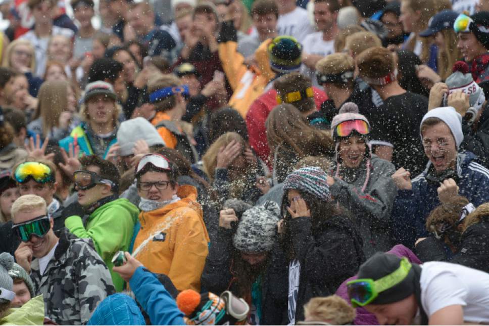 Leah Hogsten  |  The Salt Lake Tribune
Syracuse High School fans prepared for the rain and the showers from soda cans in the opening round of the Class 5A football playoffs, Friday, October 28, 2016.