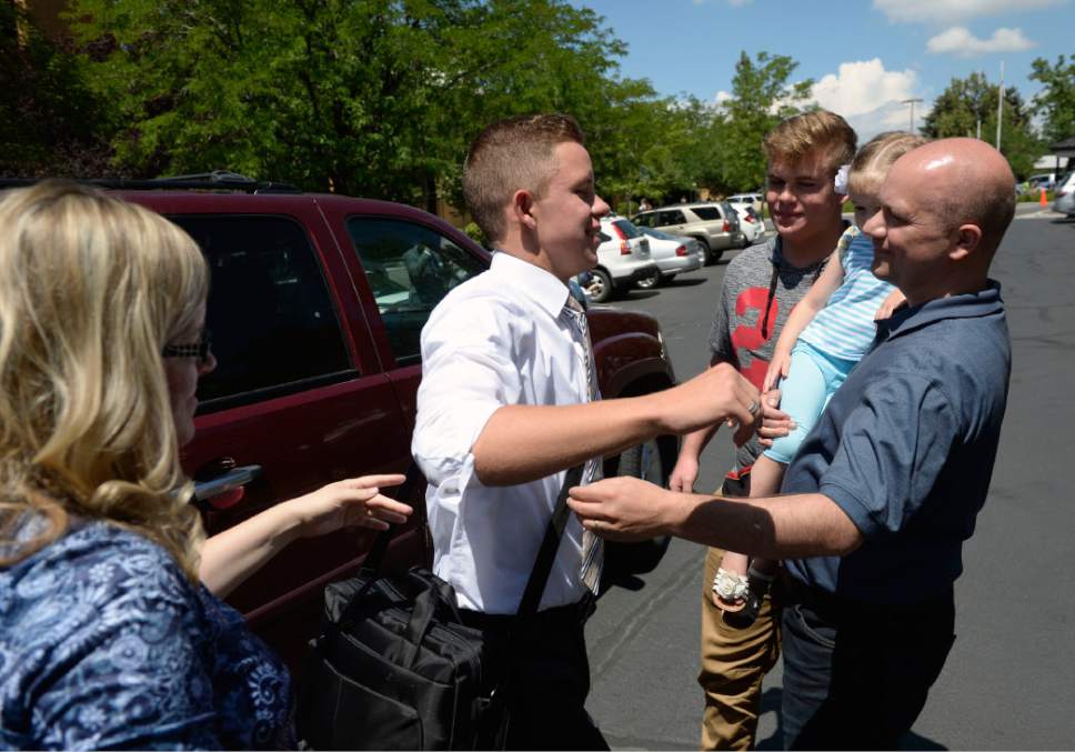 Al Hartmann  |  The Salt Lake Tribune
Missionaries have just enough time to unload their luggage and hug their family members goodbye at the Missionary Training Center in Provo Wednesday July 26.