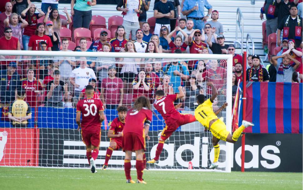 Rick Egan  |  The Salt Lake Tribune

Columbus Crew forward Ola Kamara (11) score a goal, in MLS action, Real Salt Lake vs. Columbus Crew, Saturday, July 29, 2017.