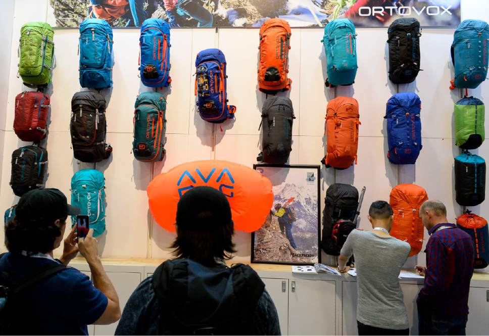 Francisco Kjolseth  |  The Salt Lake Tribune
Trade show participants overlook the Ortovox booth as the Outdoor recreation industry stages their last trade show in Utah on Wed. July 26, 2017, before moving to Denver, Colorado after two decades in Salt Lake City.