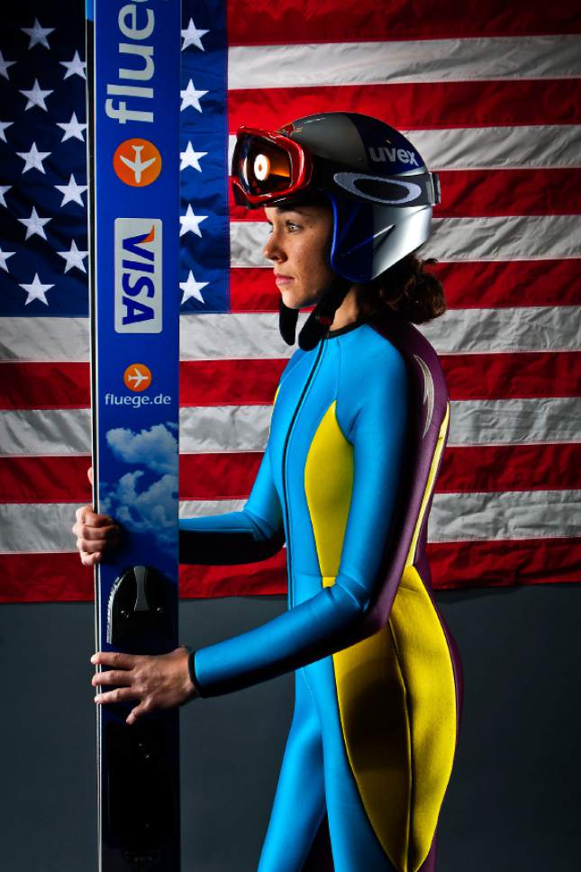 Chris Detrick  |  The Salt Lake Tribune
Ski jumping athlete Sarah Hendrickson poses for a portrait during the Team USA Media Summit at the Canyons Grand Summit Hotel Tuesday October 1, 2013.