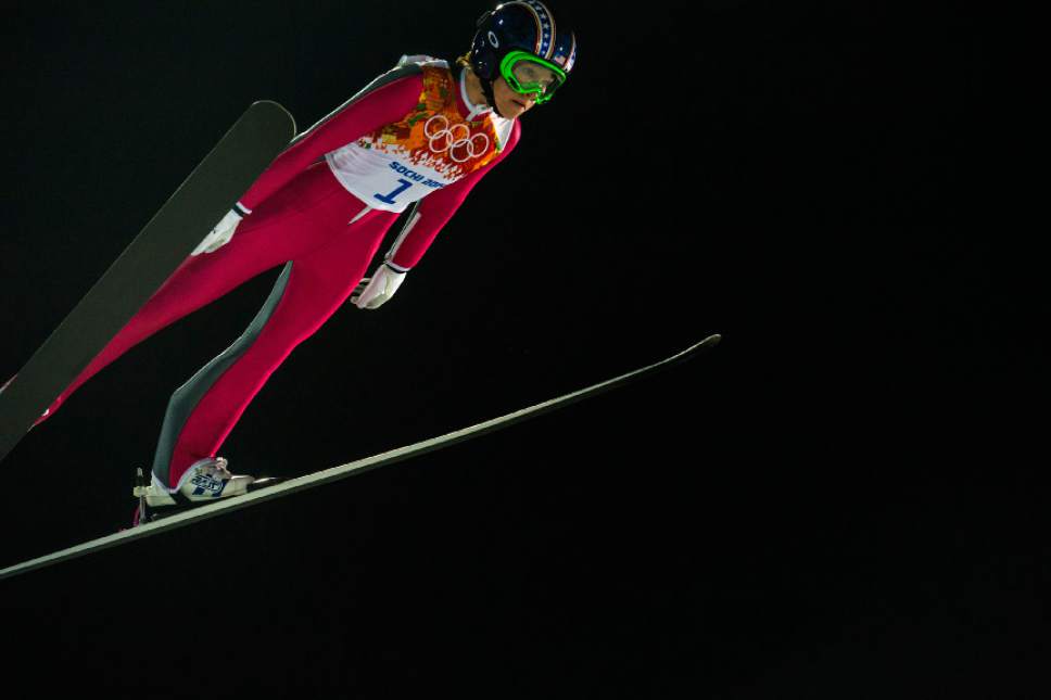 KRASNAYA POLYANA, RUSSIA  - JANUARY 11:
Park City's Sarah Hendrickson competes in the women's ski jumping competition at the Gorki Ski Jumping Center during the 2014 Sochi Olympic Games Tuesday February 11, 2014. Hendrickson finished in 21st place with a 217.6.
(Photo by Chris Detrick/The Salt Lake Tribune)
