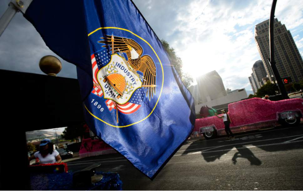 Steve Griffin  |  The Salt Lake Tribune


Utah's state flag waves in the morning sun at the start of the Days of '47 Parade in Salt Lake City on Monday, July 24, 2017.