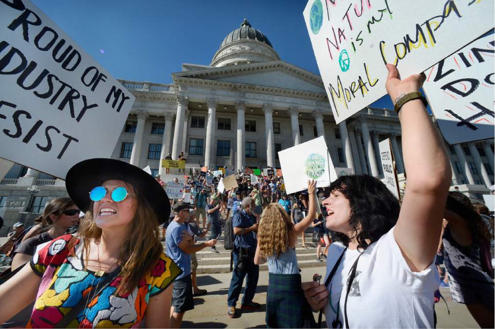 Scott Sommerdorf   |  The Salt Lake Tribune  
After marching from the Salt Palace to the Utah State Capitol, the "This Land is Our Land March for Public Lands" rallied at the Capitol, Thursday, July 27, 2017.