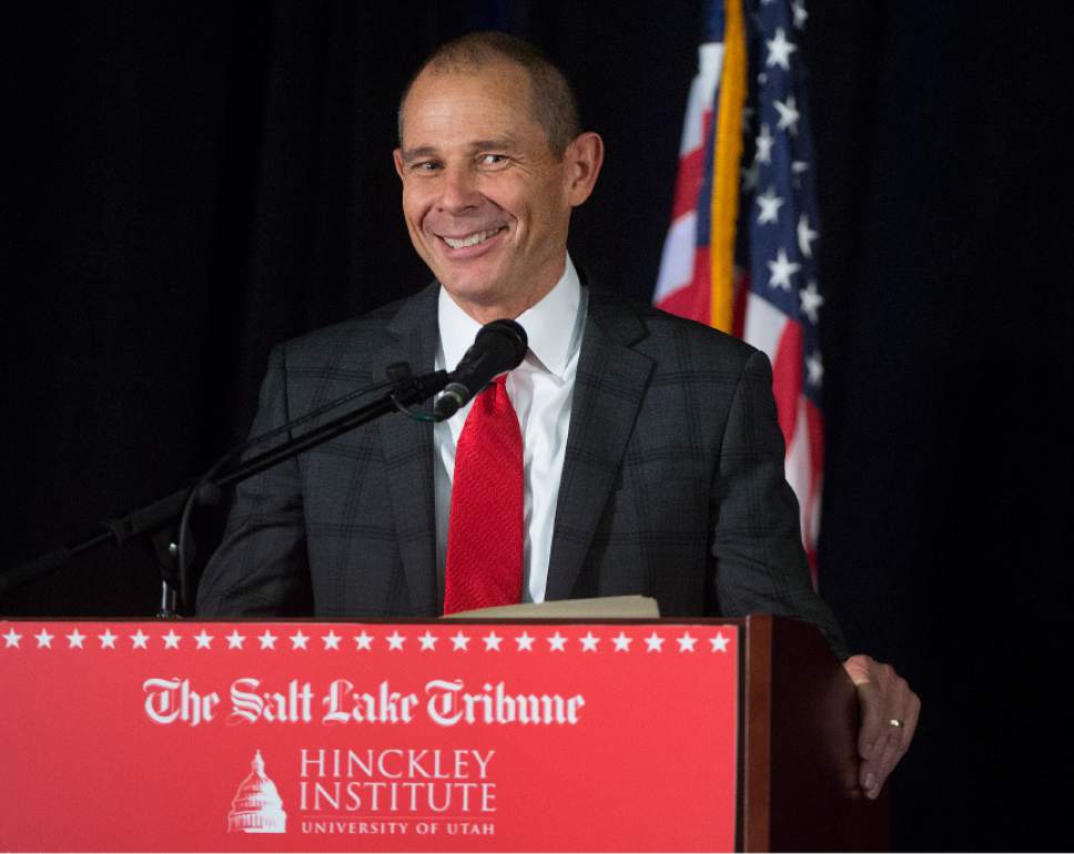 Leah Hogsten  |  The Salt Lake Tribune
Third District primary candidate Provo Mayor John Curtis fields questions during The Salt Lake Tribune-Hinckley Institute of Politics debate, June 28, 2017 at the  Utah Valley Convention Center in Provo. The primary will be held Aug. 15.